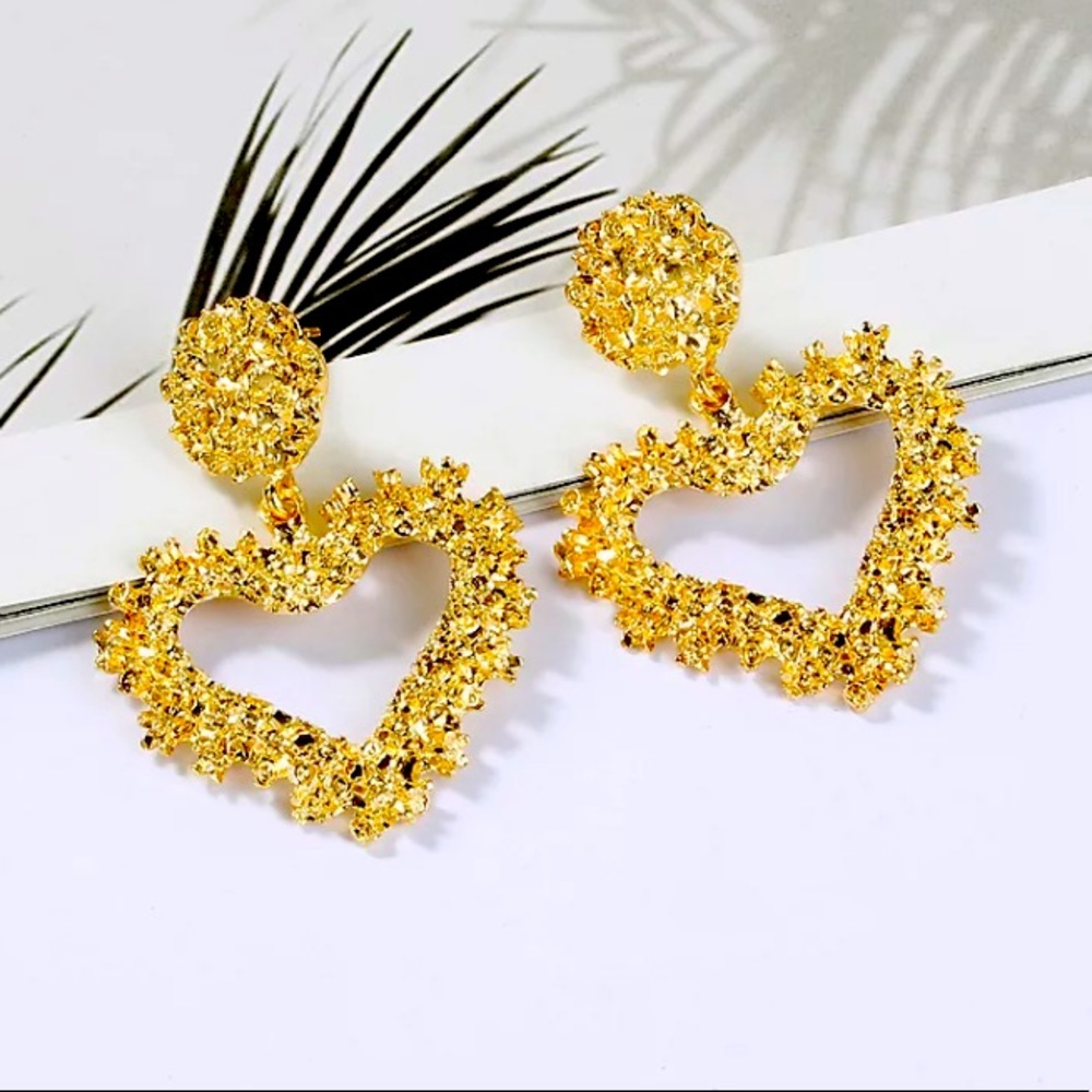 Gold Tone Heart Earrings